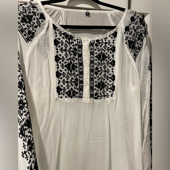 White tunic Kurti punjabi Pakistani suit dress top threading embroidered - Picture 2 of 5